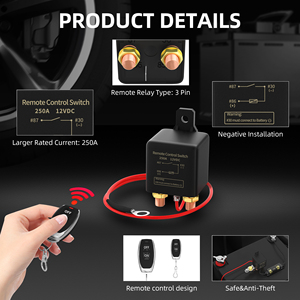 Anti-Theft Remote Control Disconnect Switch 12V 250A Heavy Duty Battery Isolator With 2 Remotes For Vehicle RV Power Management