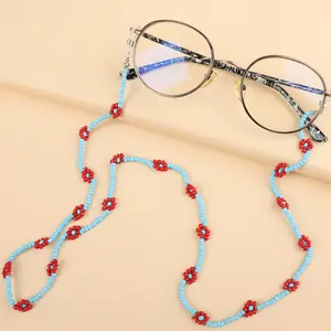 โซ่แว่นตาลายดอกไม้สำหรับผู้หญิง,เชือกเส้นเล็กแว่นกันแดดลูกปัดข้าว70ซม. สายรัดแว่นตาเก๋ไก๋เชือกคล้องคอ