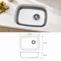 Wastafel dapur single bowl undermount dari stainless steel TADT 304, bak persegi panjang dalam, finishing brushed, tahan karat, modern