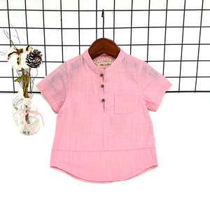 Chemise d'Été Haute Qualité pour Garçons, en Coton Couleur Unie et Tissu Coton-<span class=keywords><strong>Lin</strong></span>, Chemise Boutonnée ou T-Shirt à Col Rond pour Enfant - Product Image 4