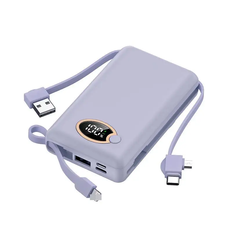 נייד אלחוטי מטען Ultra דק כוח בנק 10000mAh טלפון טעינה מובנה עם סוג C מיקרו USB כבל