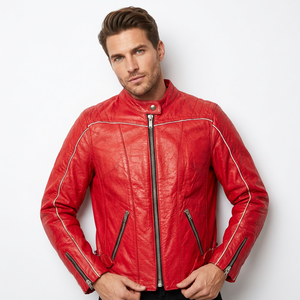 Men's Genuine Leather Motorcycle Jacket Mandarin Collar Waterproof Breathable Eco-Friendly <b>Winter</b> Custom Leather Jackets - Product Image 4