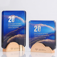 Plaque en verre cristal avec impression couleur sur base en bois, récompenses de bureau personnalisées, certificat, décoration, souvenir d'entreprise, cadeau