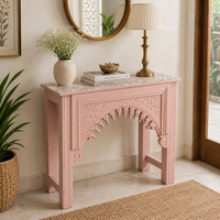 Table console en bois sculptée à la main avec plateau en nacre (MOP) |   Table d'appoint rose blush