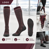 Chaussettes de compression sportives bordeaux avec tableau de mesure du mollet, manchette plus large, bout plat, soutien gradué, ajustement parfait, échantillon approuvé
