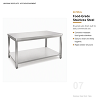 Table de travail en acier inoxydable 201/304 à double plateau, vente directe usine, pour restaurants et hôtels, taille et épaisseur personnalisables