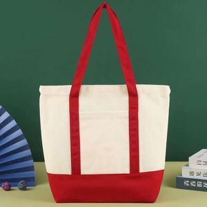 New Style Fashion Eco Friendly Shopping Women Grocery Canvas <b>Tote</b> <b>Bag</b> <b>Pocket</b> Cotton Zipper Closure Long Shoulder Strap Custom - Product Image 1