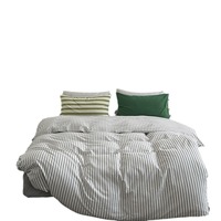 Parure de lit en coton rayé vert simple, housse de couette 4 pièces en coton rayé, ensemble de housse de couette pour la vente en gros