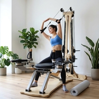 Appareil de Pilates de Luxe avec Cadre en Bois d'Érable et Chêne, Tour à Poulies pour Entraînement Pilates