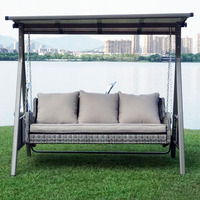 Mobilier d'extérieur 3 personnes Balançoire extérieure à baldaquin Chaise balançoire de patio Balançoire en rotin avec coussin amovible