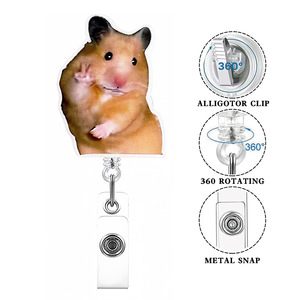 Badge d'identification rétractable à tirette, thème souris, fantaisie, en acrylique pailleté, avec boucle pour carte d'identité d'employé, pour le marché international - Product Image 1