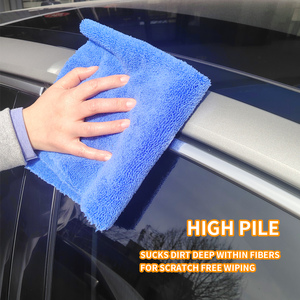 Toalla de coche de microfibra de pila larga y corta con borde de corte ultrasónico de 16x16 pulgadas para lavado y paños de limpieza de detalles en seco sin bordes - Product Image 4