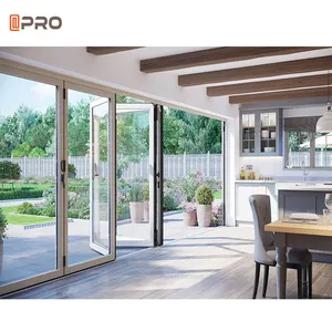 APRO Aluminum Frameless House Exterior Bifold Accordion Door Soundproof Doors Aluminium Patio Glass Folding Door