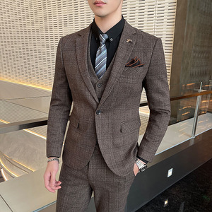M-5XL (giacca + gilet + pantaloni) tailleur da <span class=keywords><strong>uomo</strong></span> formale con reticolo alla moda Set 3 pz abito da sposa sposo abito scozzese spettacolo - Product Image 2