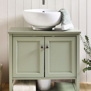 Custom Modern Style Freestanding Sage Green Bathroom <strong>Vanity</strong> <strong>Unit</strong> <strong>Under</strong> Single <strong>Sink</strong> with Open Shelf Shaker Design Storage <strong>Unit</strong> - Product Image 6