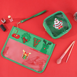 Trousse de maquillage brodée en chenille de grande capacité Fermeture à glissière de rangement de voyage de grande valeur pour Amazon Mode de Noël pour trousse de toilette - Product Image 4