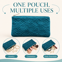 Sac cosmétique en cuir écologique matelassé doux avec logo personnalisé, motif géométrique ondulé, fermeture éclair en métal lisse, vente en gros