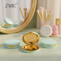 Boîte à poudre compacte vide personnalisée, circulaire, verte, avec aimant, plateau doré, emballage en plastique