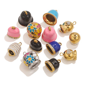Breloques clochettes en émail colorées |   Acier inoxydable plaqué or 18K PVD |   Pendentifs DIY pour bracelets, colliers et fabrication de bijoux - Product Image 1