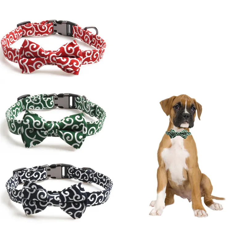 Hot Sale Pet Bow Tie Cute Japanese Pastoral Cloth Material Floral Bowtie Semi Metal buckle Leash Set Pet Dogs Collar