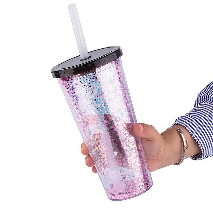 Christmas Gift DIY Available Small MOQ Coffee Mug Double Wall Plastic Boba Cups Tumbler with Straw Lid