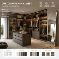 Lemari Pakaian Walk-in Mewah Ramah Lingkungan dengan Meja Pulau & Lampu LED Strip untuk Rumah Pribadi/Villa