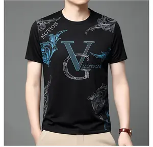 Camiseta de manga curta de algodão masculina da moda, gola redonda solta, estilo vintage para primavera e outono, 2024