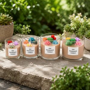 Bougie parfumée artisanale en verre avec motif de plantes succulentes, bougie d'aromathérapie pour la décoration de la maison - Product Image 3