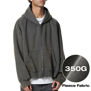 Washed Color Fading Boxy Jacket Sweat à capuche zippé en molleton épais pour homme - Product Image 3