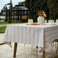Nappe de table d'extérieur moderne en coton et lin tissé à rayures blanches et noires, imperméable et résistante à l'huile
