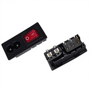 2合1交流电源插座，带C8插头和插座3针开/关红色开关工业卡扣式铜材料 - Product Image 1