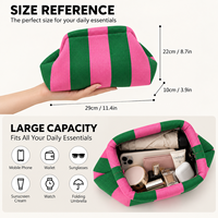 Nouveauté : Trousse de Toilette Grande Capacité pour Femme, Sac de Voyage, Pochette Tendance en Polyester Tricoté Rayé Polyvalent