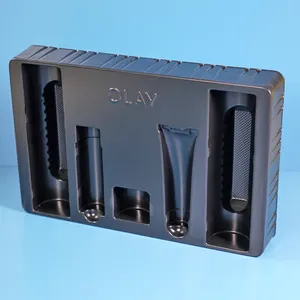 Großhandel Custom Black PET PVC Blister Verpackung Innere Kosmetik schale mit Logo geprägt