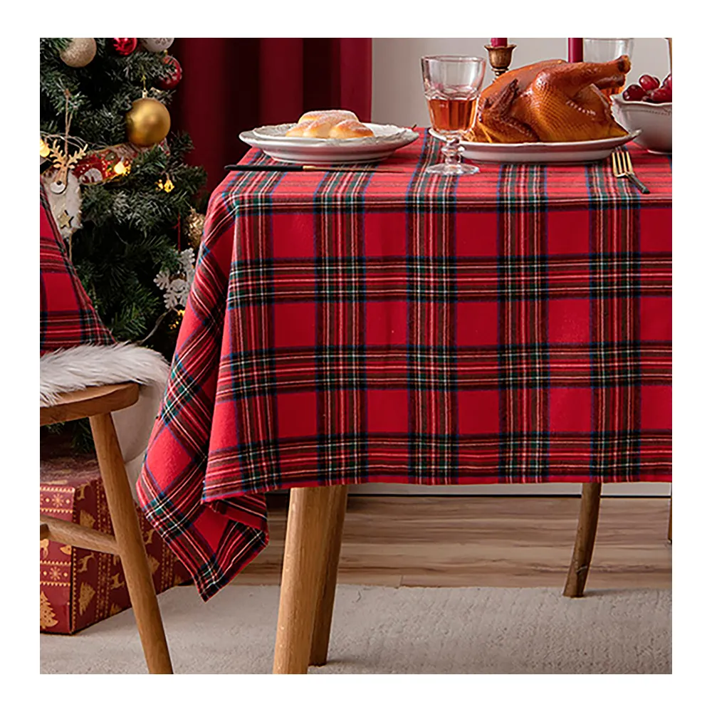 Christmas American red simple plaid linen cotton table cloth hotel cafe decorative table cover cloths
