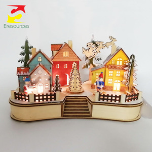 Centre de noël découpé au Laser, 10 pièces, scène de Village de noël, <span class=keywords><strong>maison</strong></span> de noël, décorations en bois - Product Image 2