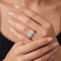 925 Sterling Silber Trendiger Hip-Hop Drehbarer Ring Rhodium-Plattiert Mehrschichtig Versilberter Breiter Ring mit Weißem Zirkon-Einlage
