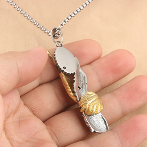 Collier avec pendentif plume en acier inoxydable bicolore avec pierre turquoise pour hommes et femmes 231051 - Product Image 2