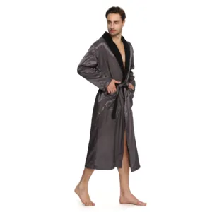 Quimono luxuoso verão dos homens Soft Satin Robe camisola de manga longa pijama impresso roupões de banho