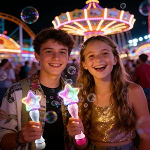 Varita de Burbujas con Luz de Neón Ishine de 12.8 Pulgadas, 10 Orificios, Soplador de Burbujas Automático, Portátil, Diversión al Aire Libre, Regalos, Fiesta Infantil, Burbujas LED - Product Image 4