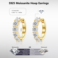 Boucles d'oreilles créoles en moissanite 11/13/14/15 mm, hypoallergéniques, en argent S925 plaqué or 14 carats, couleur D, VVS, taille ronde, Huggies pour femmes