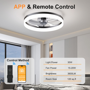 19.7'' LED <b>Ceiling</b> <b>Fan</b> Light with <b>Remote</b> & App <b>Control</b>, 6 Speeds, Dimmable, 3000K-6500K, Flush Mount BLACK Fandelier for Bedroom - Product Image 5
