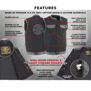 2025 Chaleco de motorista estilo Club de mezclilla negro para hombre con ribete de cuero y cremallera oculta ropa de motocicleta de carreras de automóviles - Product Image 2