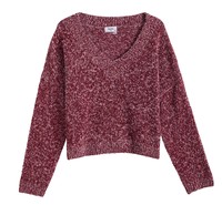 Pull court en maille chinée à col en V pour femme, coupe oversize à épaules tombantes, grande taille, pour tenue décontractée automne-hiver