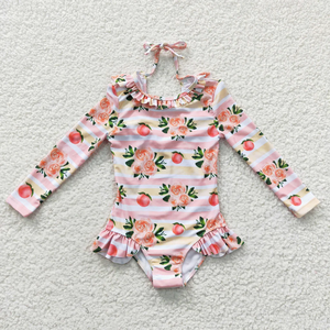 Trajes de baño para niñas pequeñas con estampado floral, manga larga, protección solar, trajes de baño tipo romper - Product Image 4