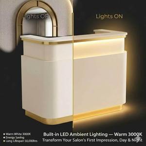 Bureau <span class=keywords><strong>d</strong></span>'<span class=keywords><strong>accueil</strong></span> de luxe avec éclairage LED OEM |   Fabricant en gros de comptoirs de salon personnalisés en or crème brillant - Product Image 3