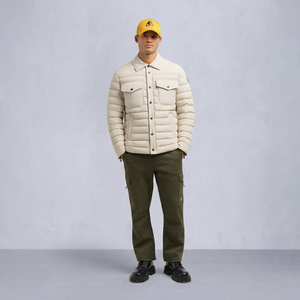 <b>Men's</b> Cream Puffer <b>Jacket</b> With Turn-down Collar And Button Closure Windproof Casual Winter Wear Solid Color Regular Fit OEM - Product Image 5