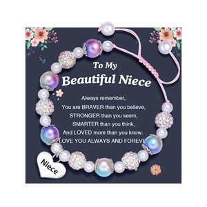 สร้อยข้อมือลูกปัดรูปหัวใจมุกเทียมสแตนเลสของขวัญสำหรับหลานสาว - Product Image 2