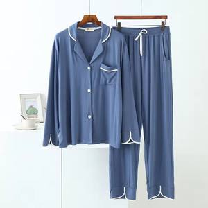 2025 venta al por mayor acogedor <span class=keywords><strong>2</strong></span> piezas Modal algodón bambú ropa de dormir manga larga cordón Pijamas Pjs pijamas conjunto de pijamas para mujeres - Product Image 3