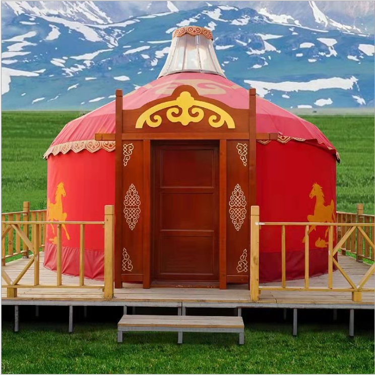 Kış ahşap moğol lüks bambu Yurt Modern ev açık Yurt oturma Glamping ev kamp çadırı banyo