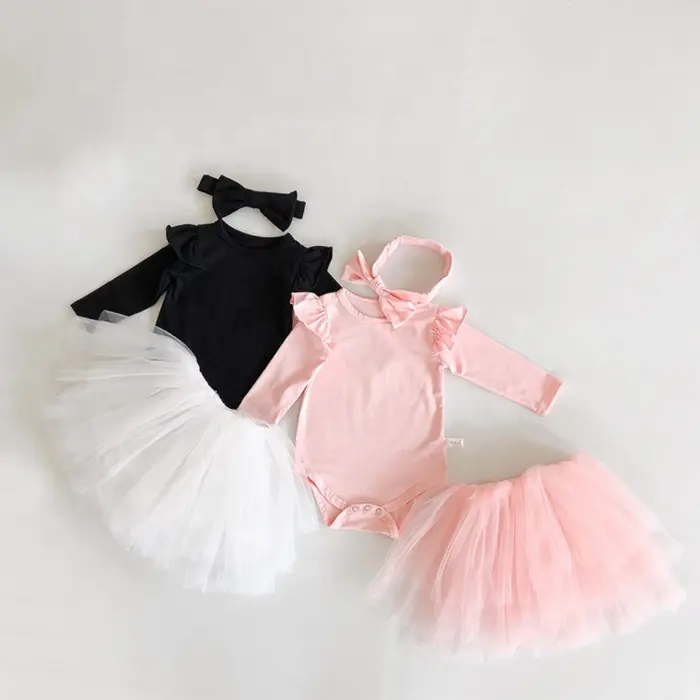 hot selling 3 Pcs Baby Girls Romper Set Jumpsuit Tutu Skirt Headband Clothing Set for Christmas baby clothes